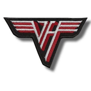 May include: Embroidered patch with a red, white, and black "VH" logo. The design includes wing-like elements with red and white stripes. The patch has a black border and is likely for clothing or accessories. The patch is likely for clothing or accessories.