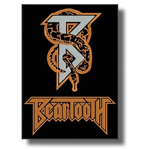 May include: Black rectangular patch featuring the band name "BEARTOOTH" in orange, stylized text. Above the name is a design with a snake wrapped around a stylized "T" and "R" in silver and orange.