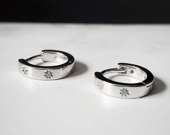 Sterling silver cubic zirconia huggie hoop earrings, 13mm gold hoops