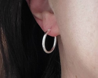 Sterling silver hoop earrings, minimalist jewelry, clip closure, simple hoops, silver earrings, everyday hoops, modern jewelry, gift for her