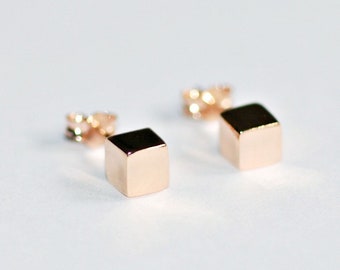 Cube earrings, gold, rose gold or sterling silver studs, 5mm cube, gold cube, geometric studs, silver cube, simple earrings, rose gold cube