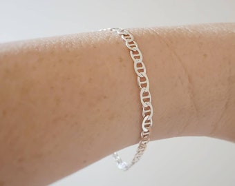 Sterling silver bracelet, flat marine chain bracelet, dainty bracelet for women, delicate silver chain, simple jewelry, luxe bracelet