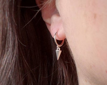 Spike earrings, sterling silver huggie hoops, silver spike hoop, edgy earrings, modern jewelry, cartilage hoop, small silver hoops