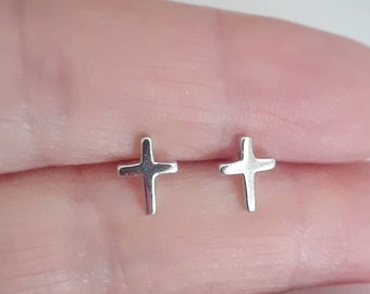 Cross earrings, cross stud earrings, sterling silver cross, gold cross, confirmation gift, modern cross jewelry, mens studs, tiny cross