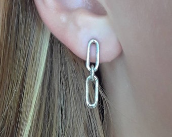 Sterling silver paperclip earrings, gold chain link studs, modern jewelry, gold earrings, silver earrings, trendy studs, birthday gift
