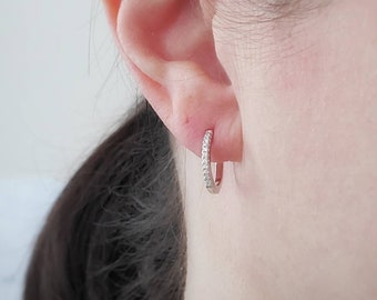Sterlingzilveren cz-huggies, gouden zirconia-oorringen, 14 mm, pave diamond huggie-hoepels