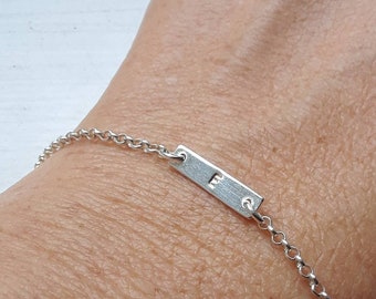 Sterling silver bar bracelet, handstamped initial bracelet, personalized gift, letter bracelet, mini bar, minimalist bracelet, best friends