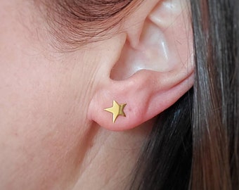 Little star stud earrings, sterling silver, gold or rose gold vermeil