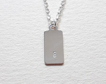 Personalized tag necklace, sterling silver initial necklace, gold letter necklace, gold tag necklace, personalized charm handstamped pendant