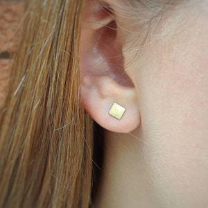 Square studs, gold square earrings, flat studs, cube earrings, tiny stud earrings, simple jewelry, geometric studs, mens studs, small square