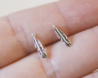 Silver feather earrings, 925 sterling silver feather stud earrings, boho jewelry, minimalist jewelry, gift for girls, bohemian earrings