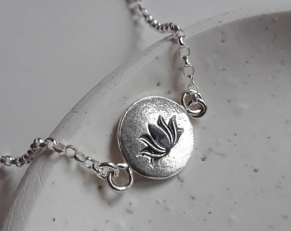 Lotus necklace, 925 sterling silver lotus disk necklace, yoga jewelry, lotus connector, rebirth, flower necklace, silver flower, mothers day