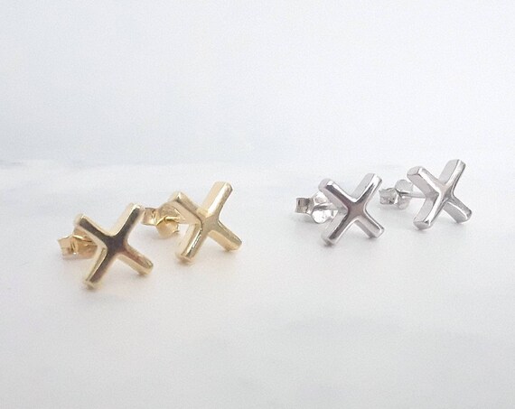 X stud earrings, sterling silver X earrings, silver earrings, cross earrings, minimalist silver studs, modern cross stud, gold studs for men