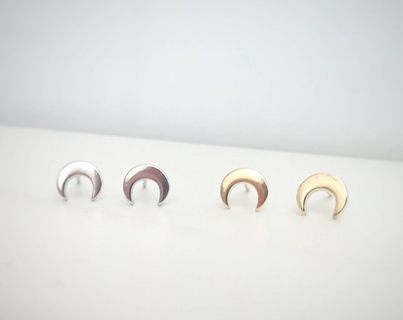Moon earrings, crescent moon stud earrings, gold or sterling silver studs, simple earrings, love you to the moon and back, silver moon