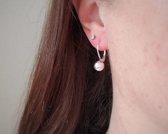 Sterling silver ball earrings, leverback, minimalist jewelry