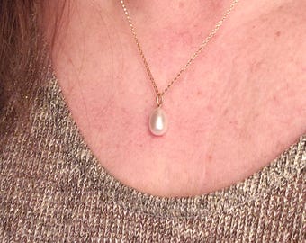 Freshwater pearl drop necklace, 14K gold filled chain