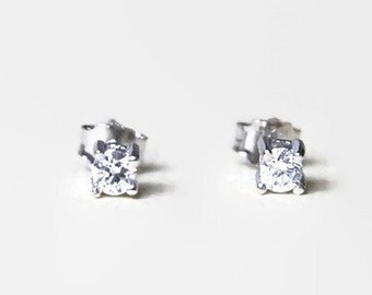 Tiny diamond stud earrings, 3mm studs, round diamond studs, sterling silver, cubic zirconia studs, square diamond, simple diamond earrings