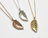 Leaf necklace, rose gold leaf pendant, sterling silver chain, gift for women, folded leaf, outdoors gift, simple jewelry, mixed metals