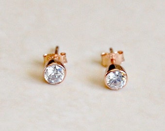 Rose gold studs, diamond stud earrings, 4mm or 6mm cubic zirconias, rose gold diamond earrings, cz solitaire, minimal gold earrings