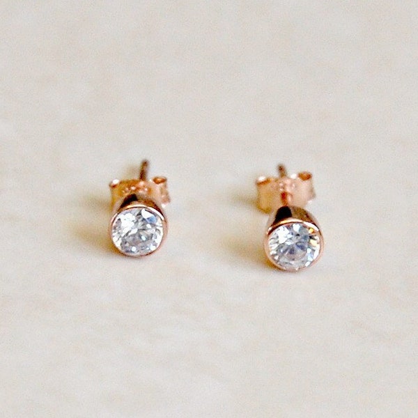 Rose gold studs, diamond stud earrings, 4mm or 6mm cubic zirconias, rose gold diamond earrings, cz solitaire, minimal gold earrings