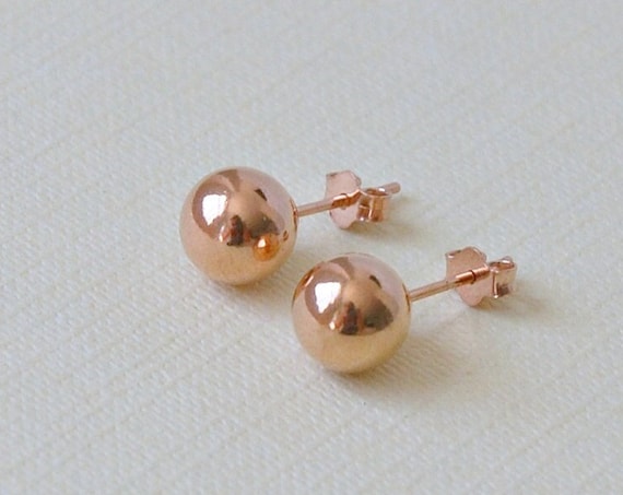 Ball stud earrings, rose gold studs, gold ball earrings, 8mm ball, pink gold, women gift, simple earrings, classic jewelry