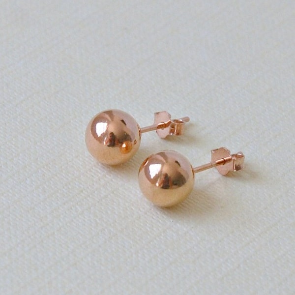 Ball stud earrings, rose gold studs, gold ball earrings, 8mm ball, pink gold, women gift, simple earrings, classic jewelry