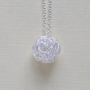 Tangled ball necklace, sterling silver wire wrapped yarn ball pendant, knitting ball, long layering necklace, modern jewelry, birthday gift image 1