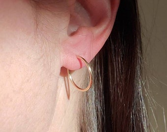 14K guldfyllda ändlösa ringörhängen, välj storlek, tunna slipers, nickelfria