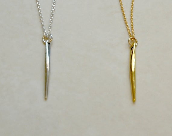 Gold spike necklace, vertical bar pendant