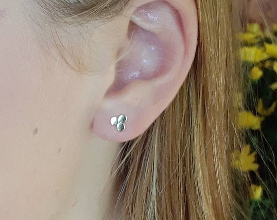 Gold stud earrings, tiny gold triangle studs, minimalist earrings, sterling silver cluster sphere earrings, silver studs, second piercing