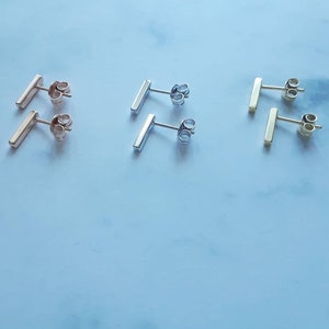 Bar stud earrings, sterling silver bar earrings, gold bar, rose gold studs, mini bar, 10mm bar, minimalist earrings, modern silver studs image 2
