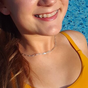Collier chaîne trombone en argent sterling, élément essentiel de superposition, bijoux modernes
