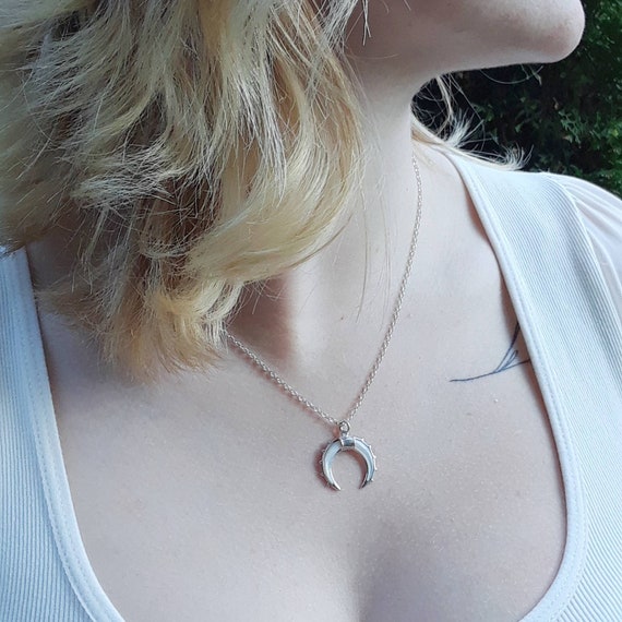 Mother of pearl crescent horn necklace in sterling silver