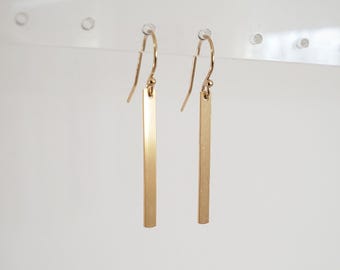 14K Gold filled vertical bar dangle earrings, minimalist modern jewelry