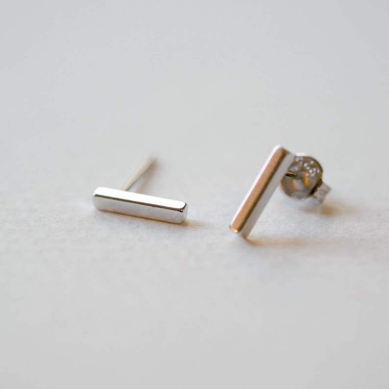 Bar stud earrings, sterling silver bar earrings, gold bar, rose gold studs, mini bar, 10mm bar, minimalist earrings, modern silver studs image 6