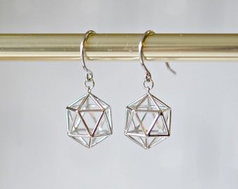 Geometric earrings, sterling silver sphere, gold himmeli earrings, icosahedron, prism jewelry, minimalist drop earrings, modern jewelry