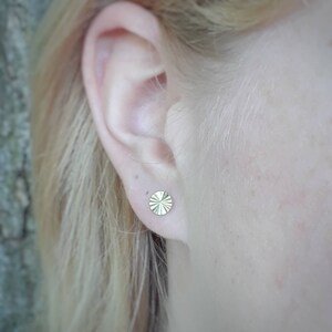 Starburst disk stud earrings, gold disk earrings, sterling silver circle earrings, silver earrings, minimalist silver stud, modern gold stud image 2