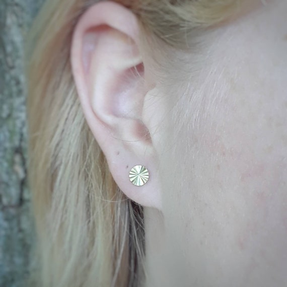 Starburst disk stud earrings, gold disk earrings, sterling silver circle earrings, silver earrings, minimalist silver stud, modern gold stud