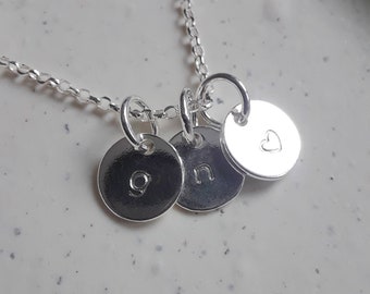 Personalized sterling silver disk necklace, multiple tags, handstamped initial necklace, letter, symbols, gift for mom, engravable disk