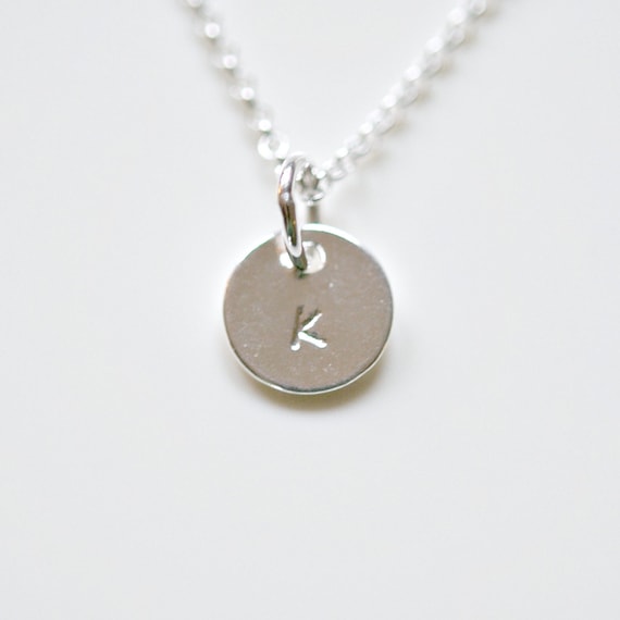 Sterling silver initial necklace, personalized silver disk necklace, multiple tags, letter necklace, stamped tag, initial pendant