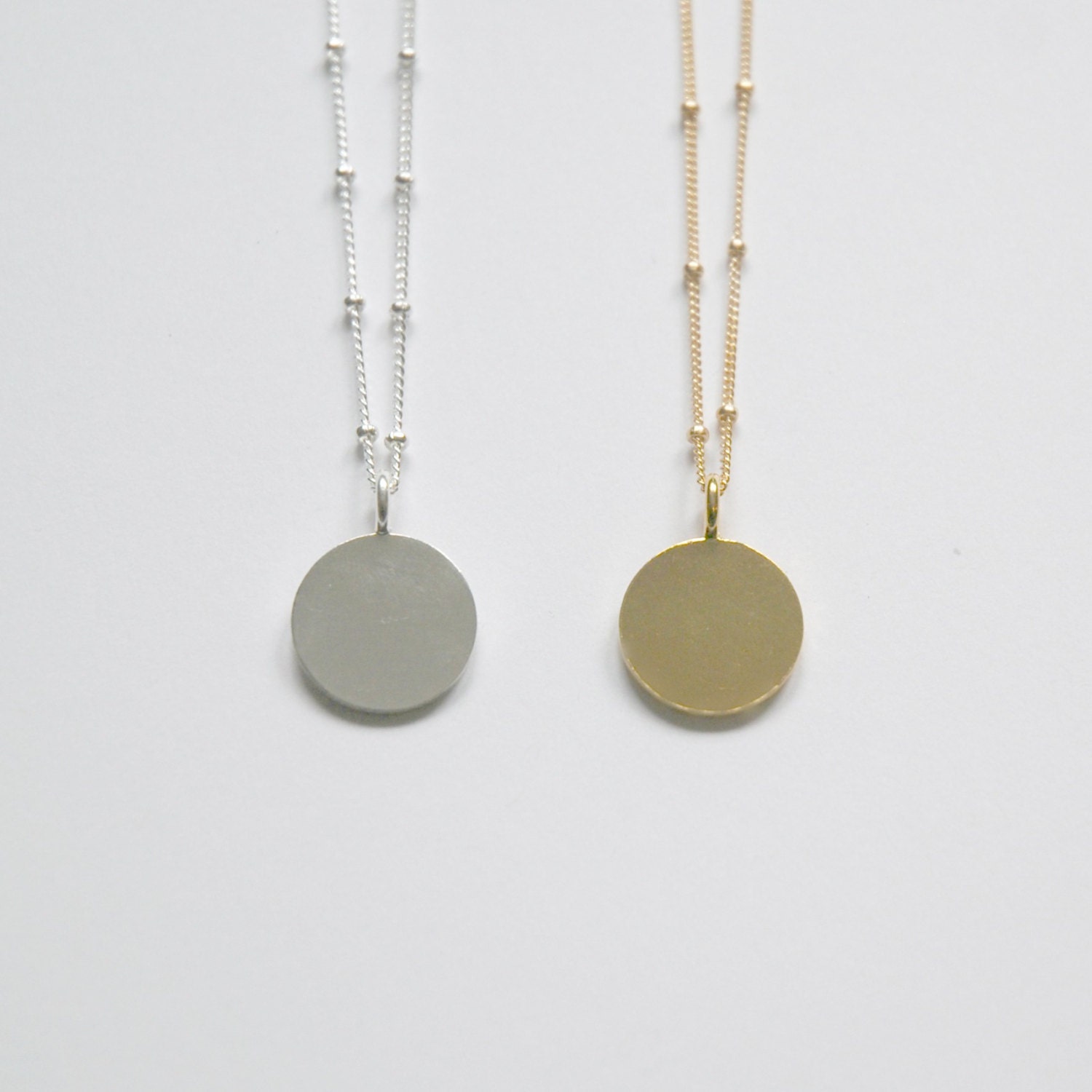 Silver or gold round pendant necklace custom name engraved