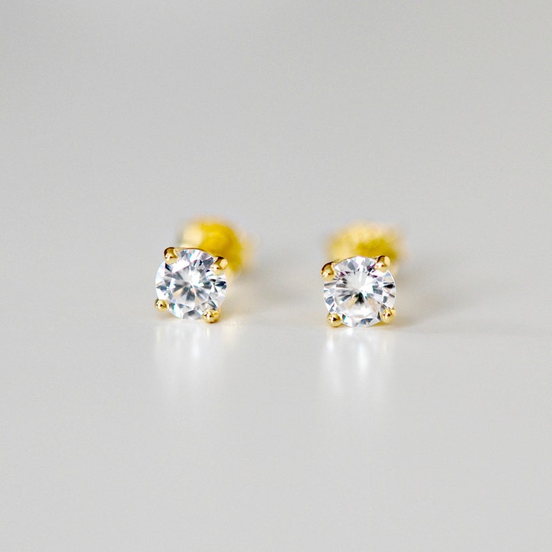 Tiny Diamond Earrings 4mm Cz Studs Round Cubic Zirconia Etsy Ireland