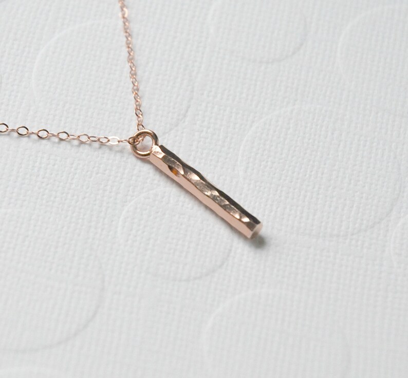 Hammered gold bar necklace, modern gift for her, bar pendant, vertical bar, simple necklace, gold necklace, minimalist necklace image 4