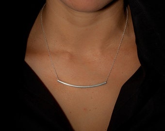 Skinny sterling silver curved bar necklace, silver tube necklace, delicate silver chain, minimalist necklace, classic, elegant jewelry