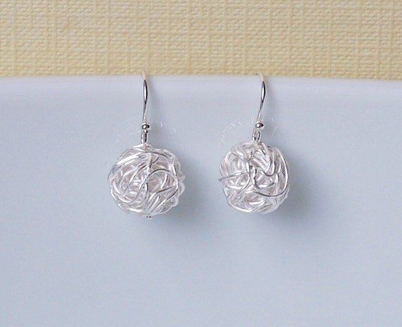 Sterling silver tangled ball earrings