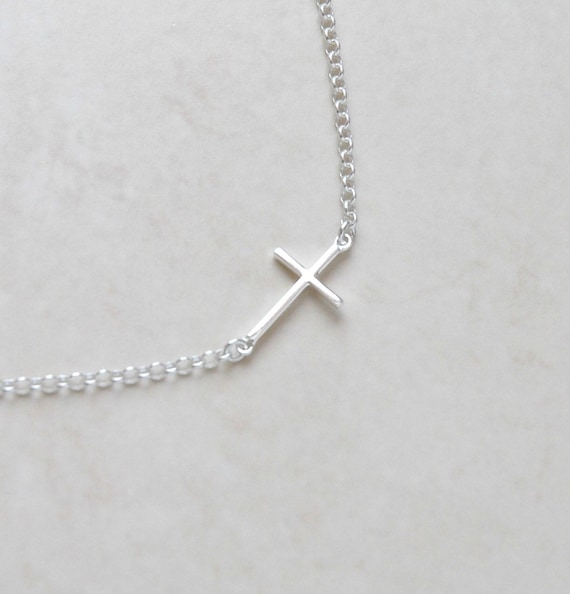 Sterling silver sideways cross necklace