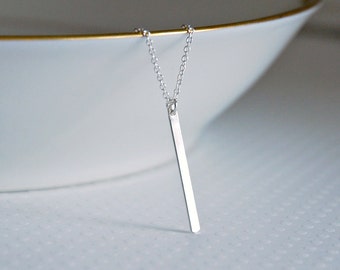 Sterling silver thin vertical bar necklace, modern minimalist jewelry