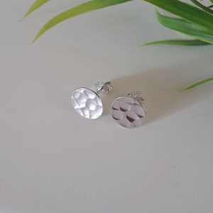 Sterling silver disk studs, silver disk earrings, round silver studs, 9mm hammered disk, dainty circle studs, dot earrings, simple earring image 3