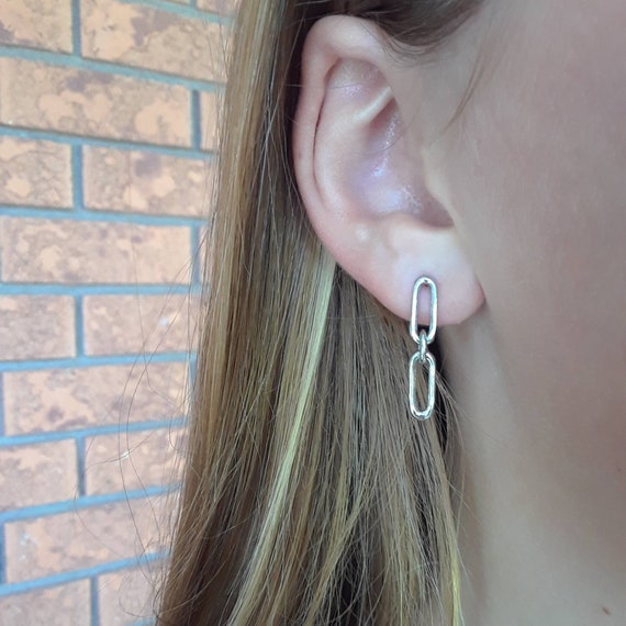 Paperclip chain link stud earrings