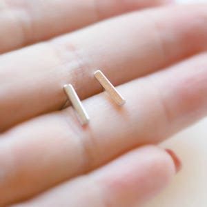 Bar stud earrings, sterling silver bar earrings, gold bar, rose gold studs, mini bar, 10mm bar, minimalist earrings, modern silver studs image 4